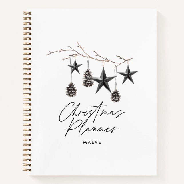Carnet Noir moderne simple élégant script Noël (Devant)