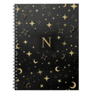 Carnet Noir & Or Moderne Céleste Lune Étoiles Mariage