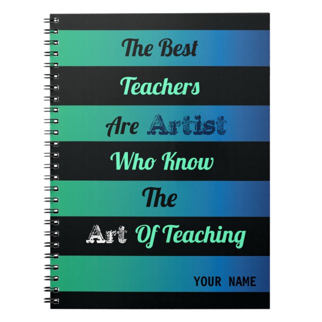 Carnet noir rayé sur cote arrière - plan turquoise verte  (Devant)