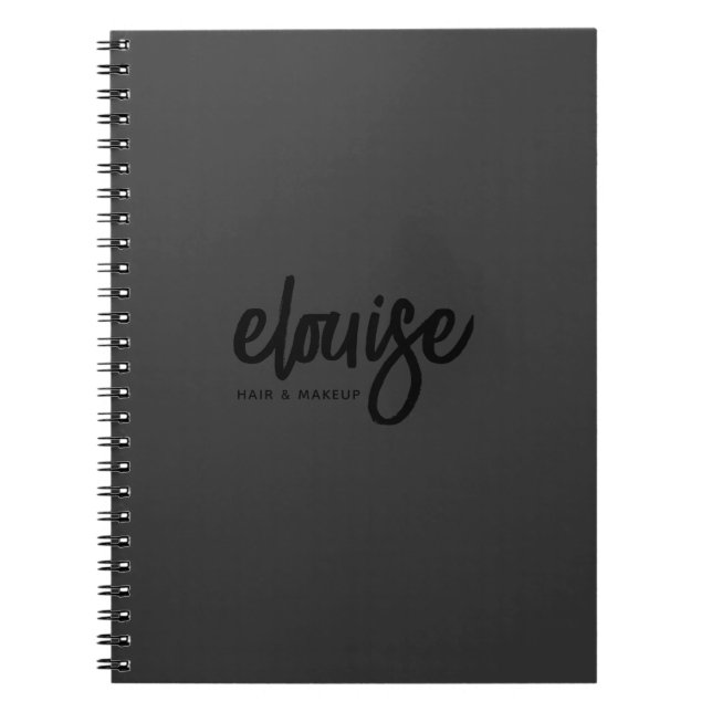 Carnet Noir sur Noir Moderne Brush Script Beauté Business (Devant)