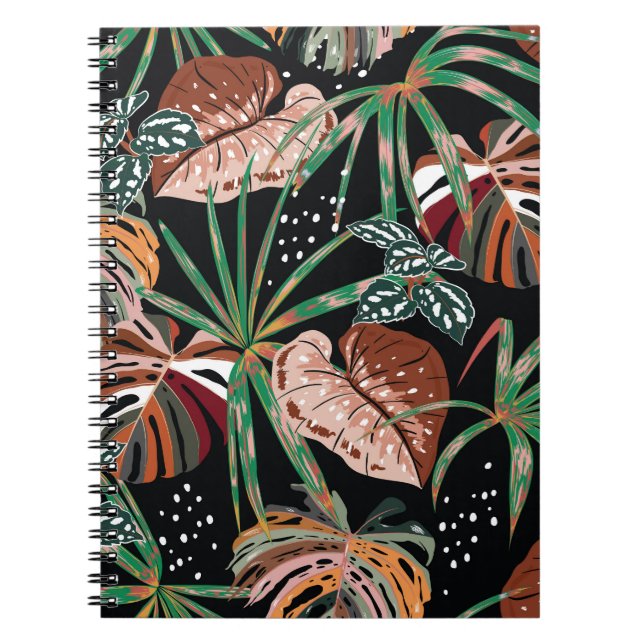 Carnet Noir tropical : Motif de forêt exotique foncé (Devant)