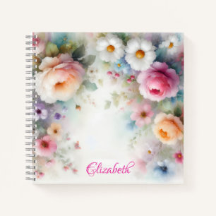 Carnet Nom Aquarelle Aquarell Fleurs Modèle Coloré