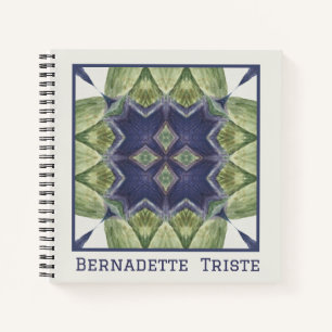 Carnet Nom Aquarelle Motif géométrique Abstrait Bleu