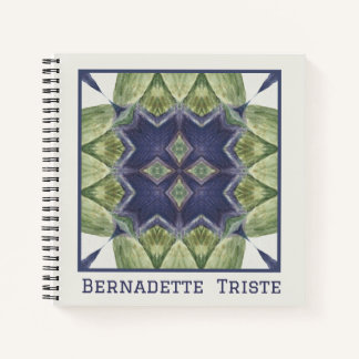 Carnet Nom Aquarelle Motif géométrique Abstrait Bleu