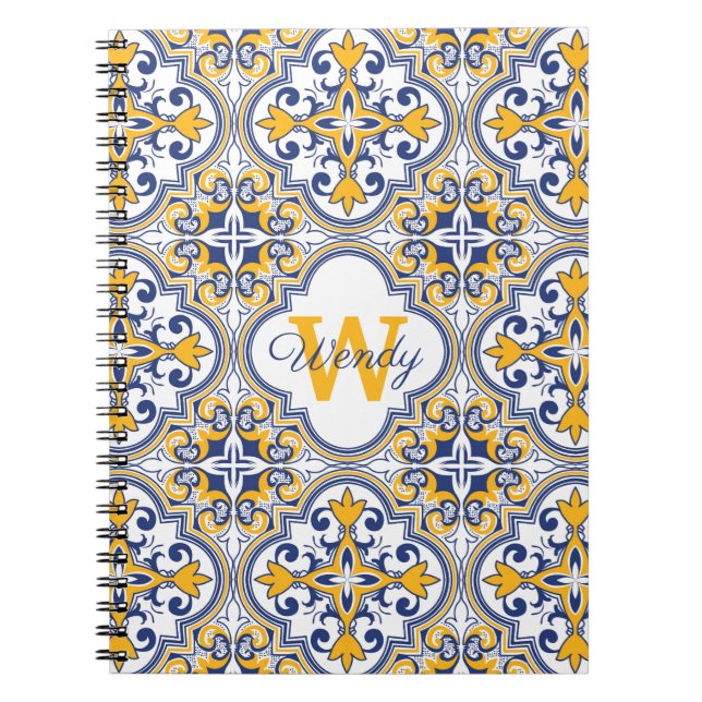 Carnet 💙 💛 Nom + Azulejos initial (Devant)