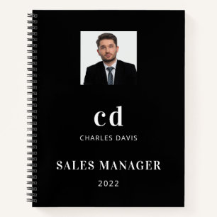 Carnet Nom blanc noir initiales photo entreprise