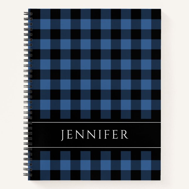 Carnet Nom Bleu et Noir Chèques Plaid En vichy Motif Non (Devant)
