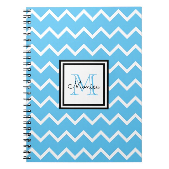 Carnet Nom bleu moderne Monogram Chevron (Devant)