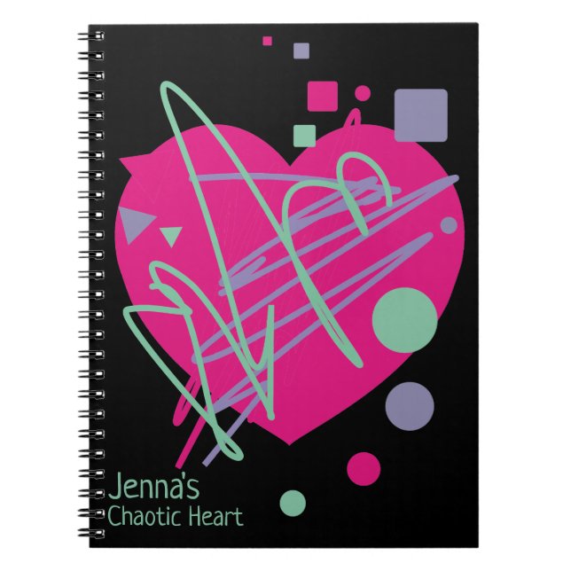 Carnet Nom Coeur chaotique Noir pourpre Turquoise Coeur r (Devant)