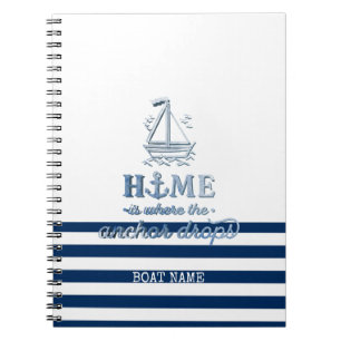Carnet Nom de bateau nautique, ancre marine bleu foncé ra