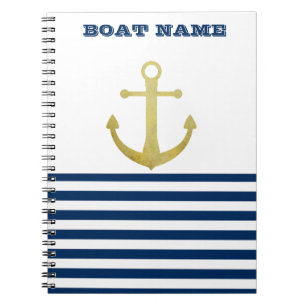 Carnet Nom de bateau nautique, Bandes bleu marine Ancre d
