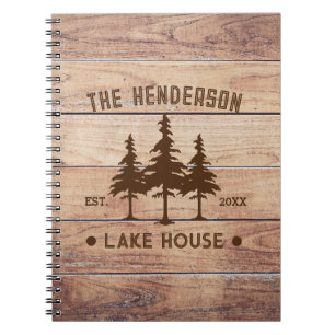 Carnet Nom de famille Lake House Pine Tree bois Personnal
