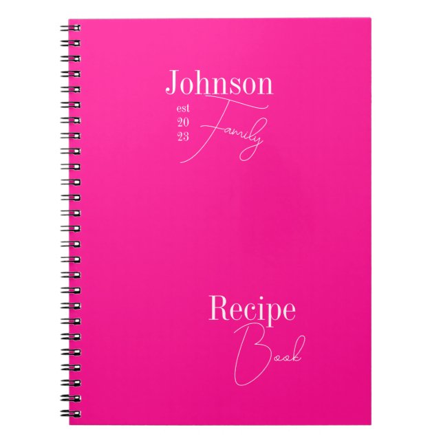 Carnet Nom de famille personnalisé moderne Hot rose Recet (Devant)