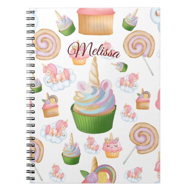 Carnet Nom de fille rose mignonne Cupcake Unicorn Motif (Devant)