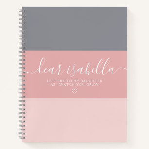 Carnet Nom de la lettre de la main rose Gris