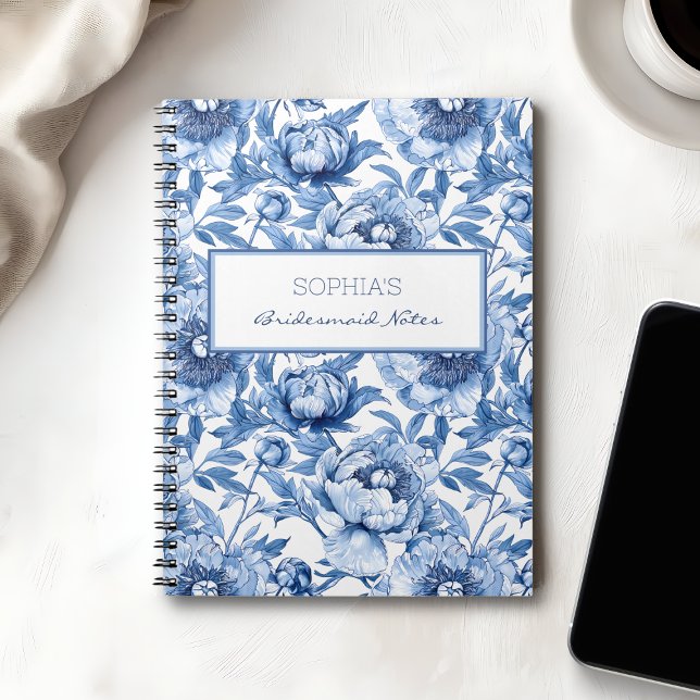 Carnet Nom de la servante bleue personnalisée Floral Flow (Personalized Blue Bridesmaid Name Floral Flower Notebook)