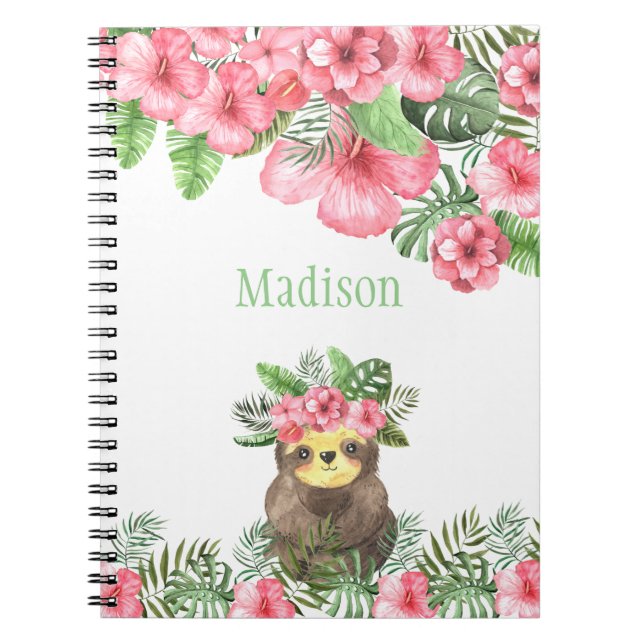 Carnet Nom de l'animal migre rose Floral Hawaiian (Devant)