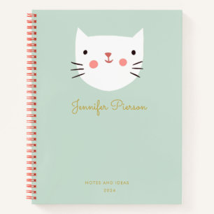 Carnet Nom de l'écriture personnalisée blanche Cute Chat