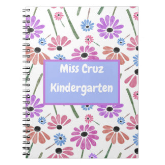 Carnet Nom de l'enseignant floral/grade coloré