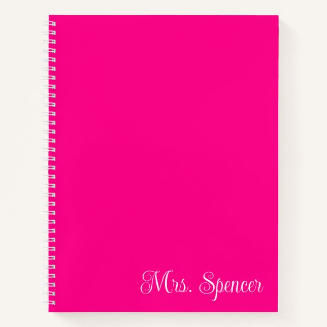 Carnet Nom de l'enseignant rose et blanc chaud (Devant)