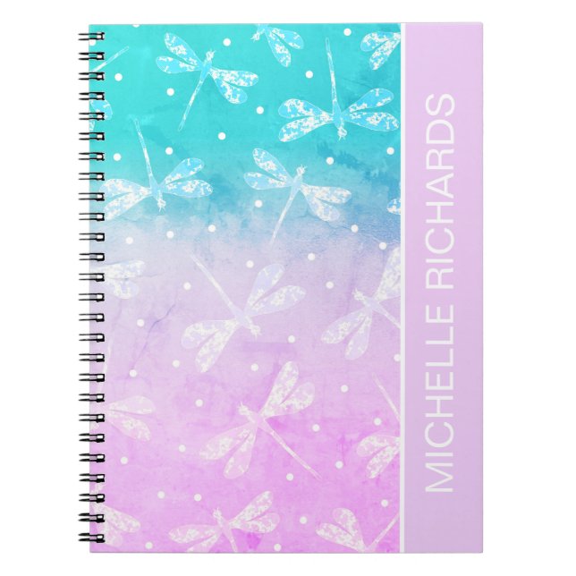 Carnet Nom de libellules d'aqua rose vif moderne (Devant)