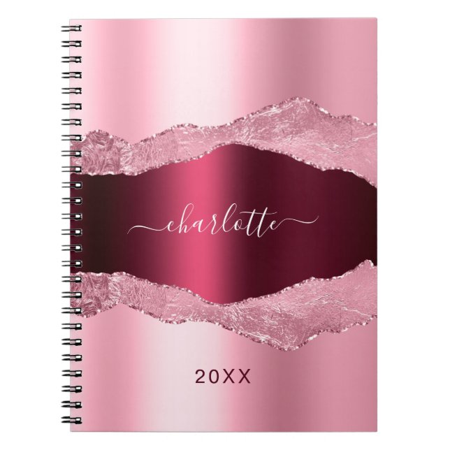Carnet Nom de marbre rose bordeaux (Devant)