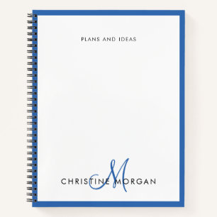 Carnet Nom de monogramme bleu simple chic minimaliste
