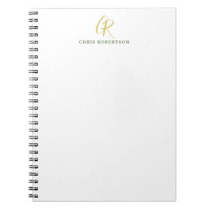Carnet Nom de monogramme de calligraphie couleur or noir