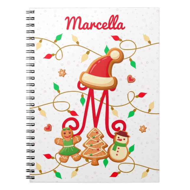 Carnet Nom de Noël Monogramme Custom Gingpain Rouge (Devant)