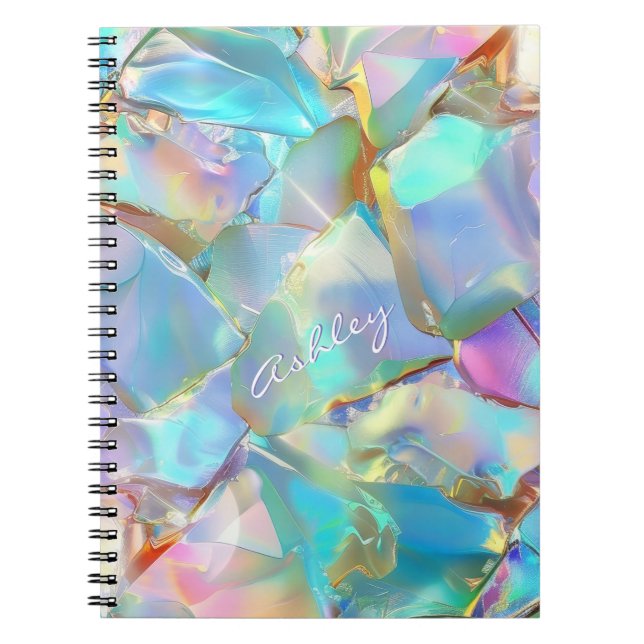 Carnet Nom de script blanc sur l'Arrière - plan Opal (Devant)