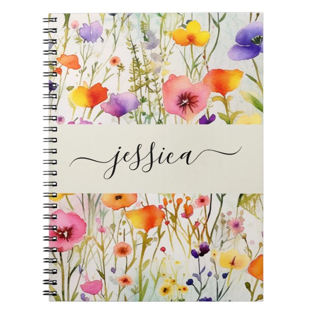 Carnet Nom de script fleur sauvage d'aquarelle élégant (Devant)