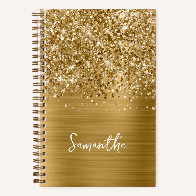 Carnet Nom de script Glam doré pailleté (Recto)