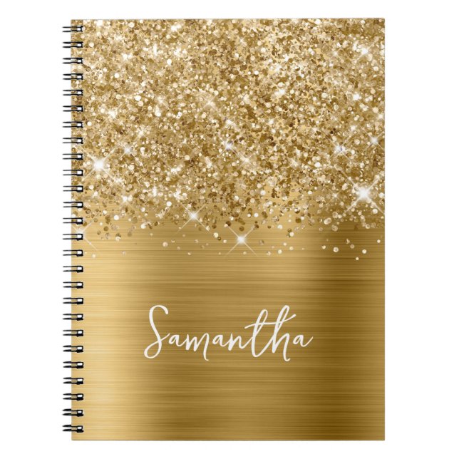 Carnet Nom de script Glam doré pailleté (Devant)