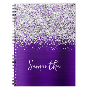 Carnet Nom de script Glam Indigo Violet Pailleté Argent