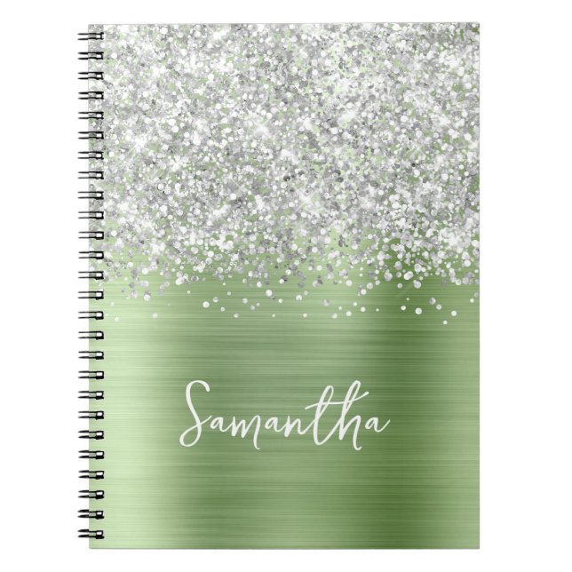 Carnet Nom de script Glam Mint Pailleté Argent (Devant)