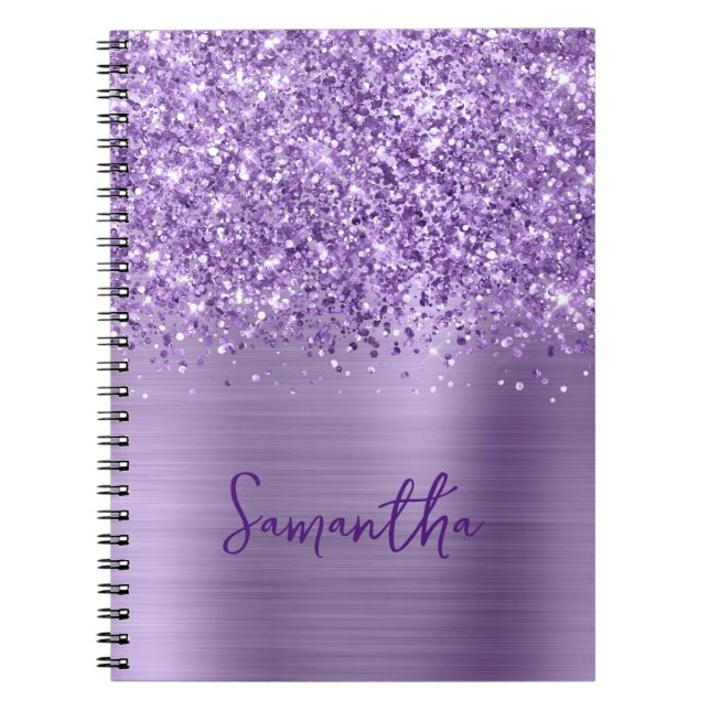 Carnet Nom de script Glam violet clair pailleté (Devant)