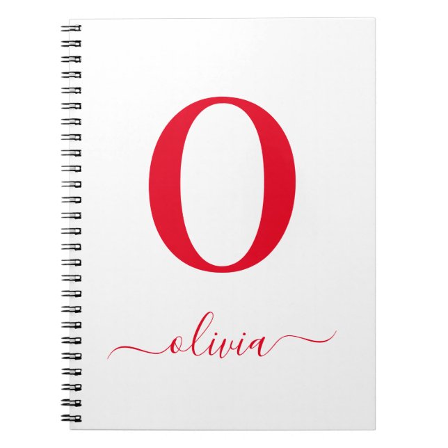 Carnet Nom De Script Monogramme Personnalisé Blanc Et Rou (Devant)