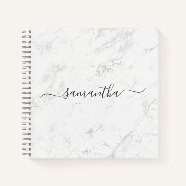 Carnet Nom de signature de marbre blanc argenté de luxe (Devant)