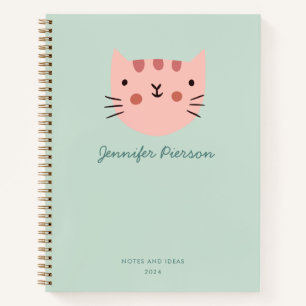 Carnet Nom d'écriture personnalisée Cute Pink Cat