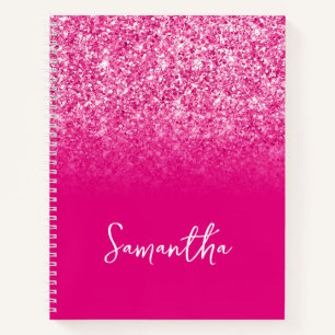 Carnet Nom Dégradé Pailleté Rose Chaud
