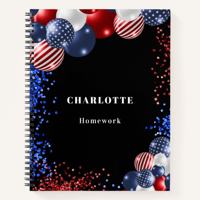 Carnet Nom des ballons noirs bleu rouge patriotique (Devant)