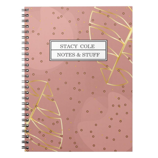 Carnet Nom d'or rose et Rose mignon Personnalisé (Devant)