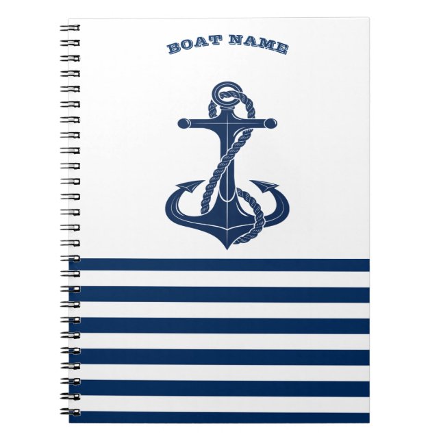 Carnet Nom du bateau nautique, Ancre Bleu Bleu Bleu Blanc (Devant)
