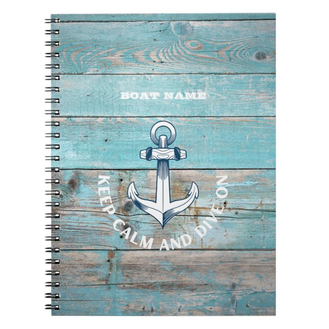 Carnet Nom du bateau nautique Ancre Bois rustique (Devant)