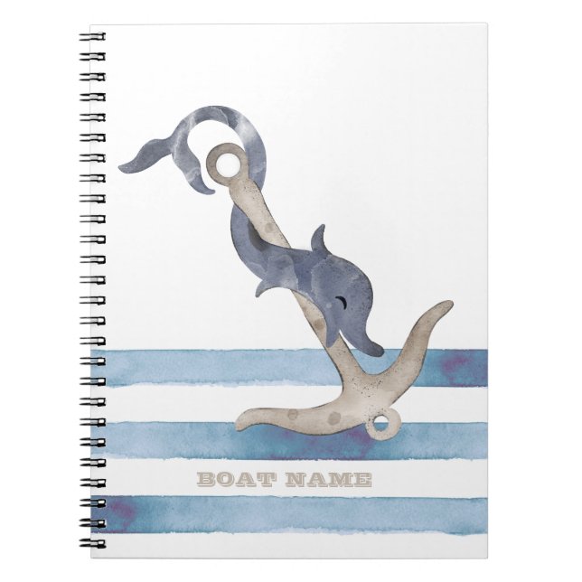 Carnet Nom du bateau nautique, Ancre Dauphin Stripes (Devant)