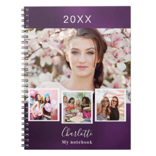 Carnet Nom du collage photo violet