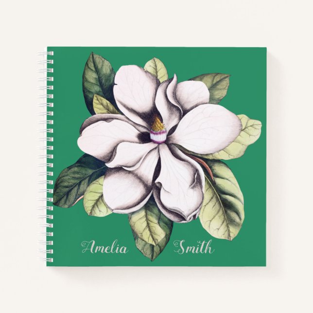 Carnet Nom du monogramme de la fleur de Magnolia (Devant)