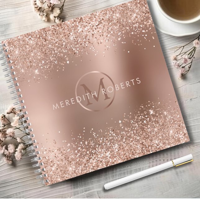 Carnet Nom du monogramme de la Parties scintillant d'or r (Rose Gold Foil Blush Glitter Monogram Name Personalized Notebook)
