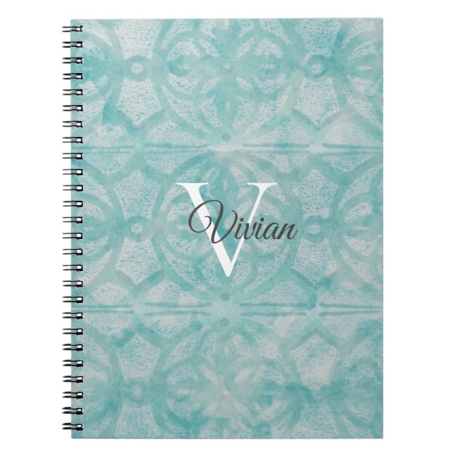 Carnet Nom du monogramme de l'aquarelle turquoise (Devant)