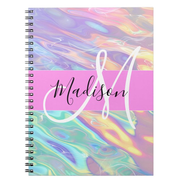 Carnet Nom du monogramme d'iridescendance rose-fille (Devant)